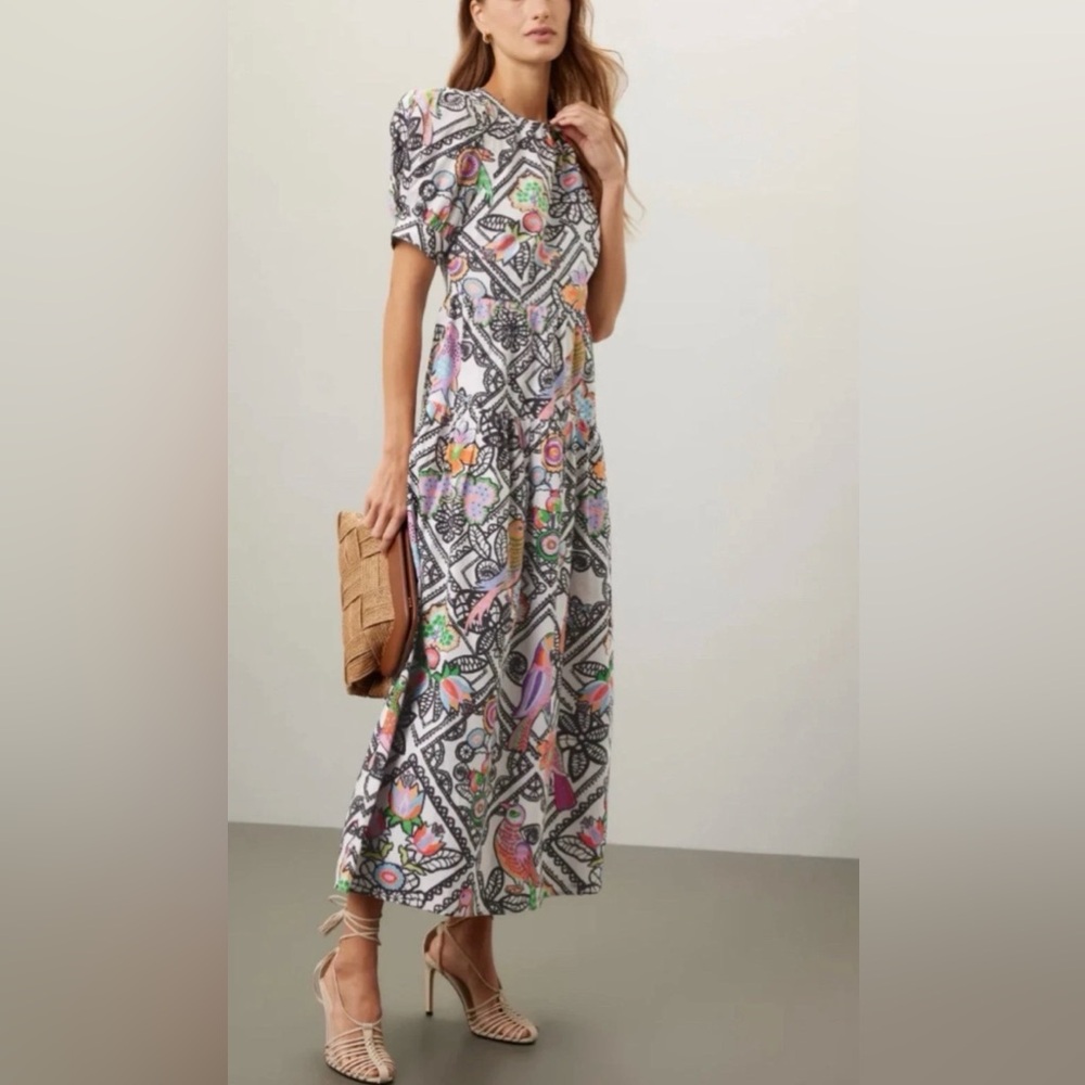 NWT! Banjanan Jana Maxi Dress in Folk Lace Black Print XL Rare!